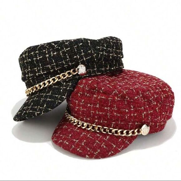 Women’s Tweed Chain Newsboy Cap – Chic & Elegant main image 7